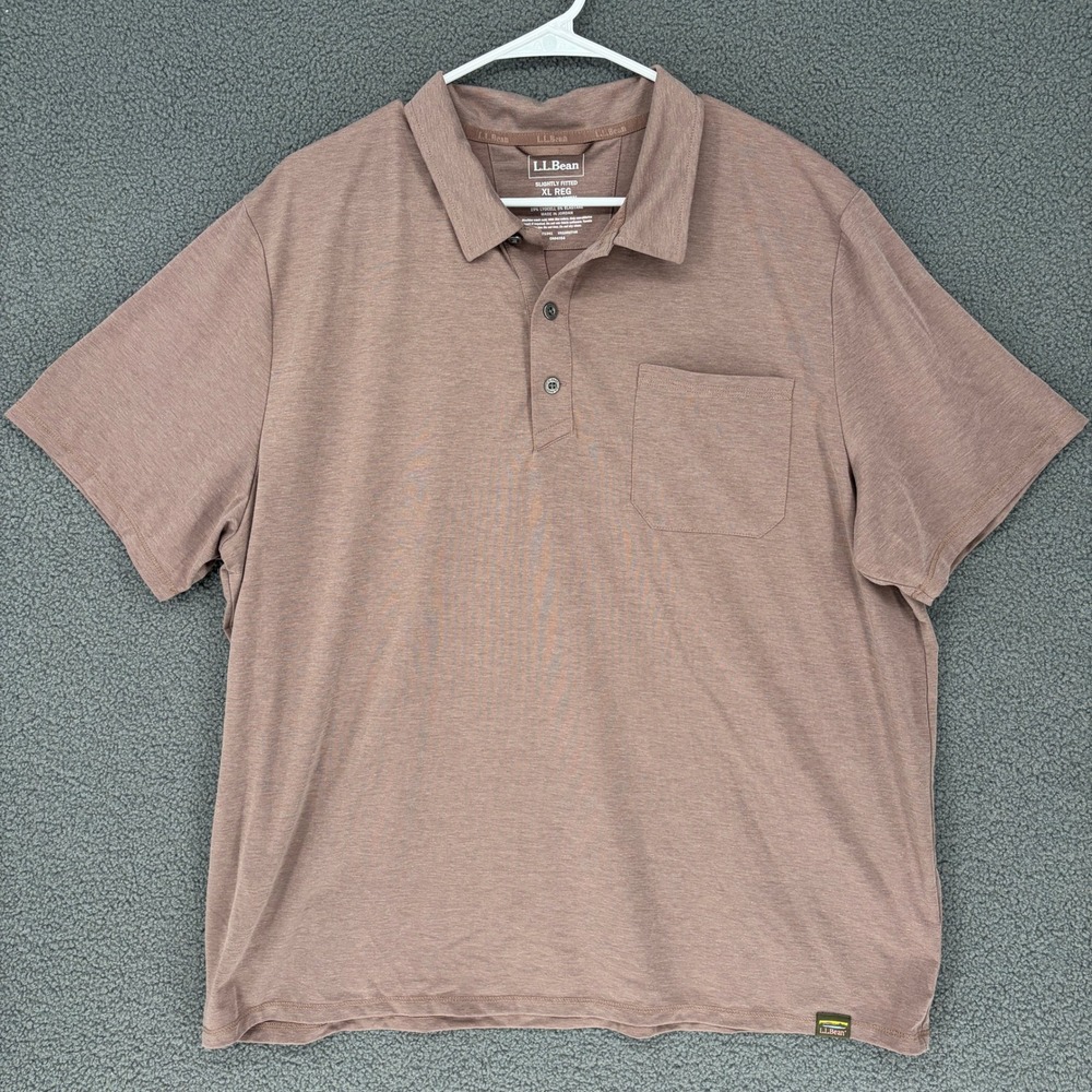 LL Bean Mens Polo Shirt XL Brown Mauve Heathered Slightly Fitted 522831 Short Sl